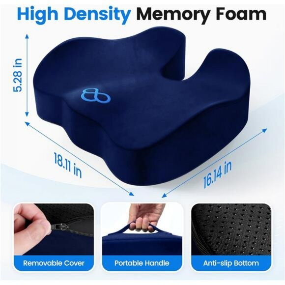 Memory foam seat cushion tailbone pain relief office chair car travel support - Picture 2 of 8